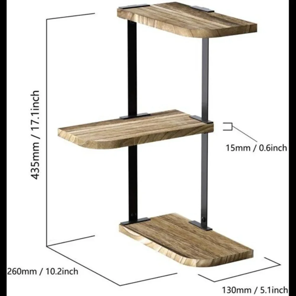 Corner Shelf Wall Mount of 3 Tier Rustic Wood Floating Shelves